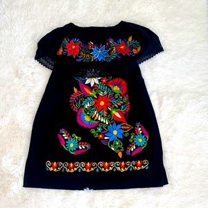 Mexican Peasant Off Shoulder Embroidered Dress